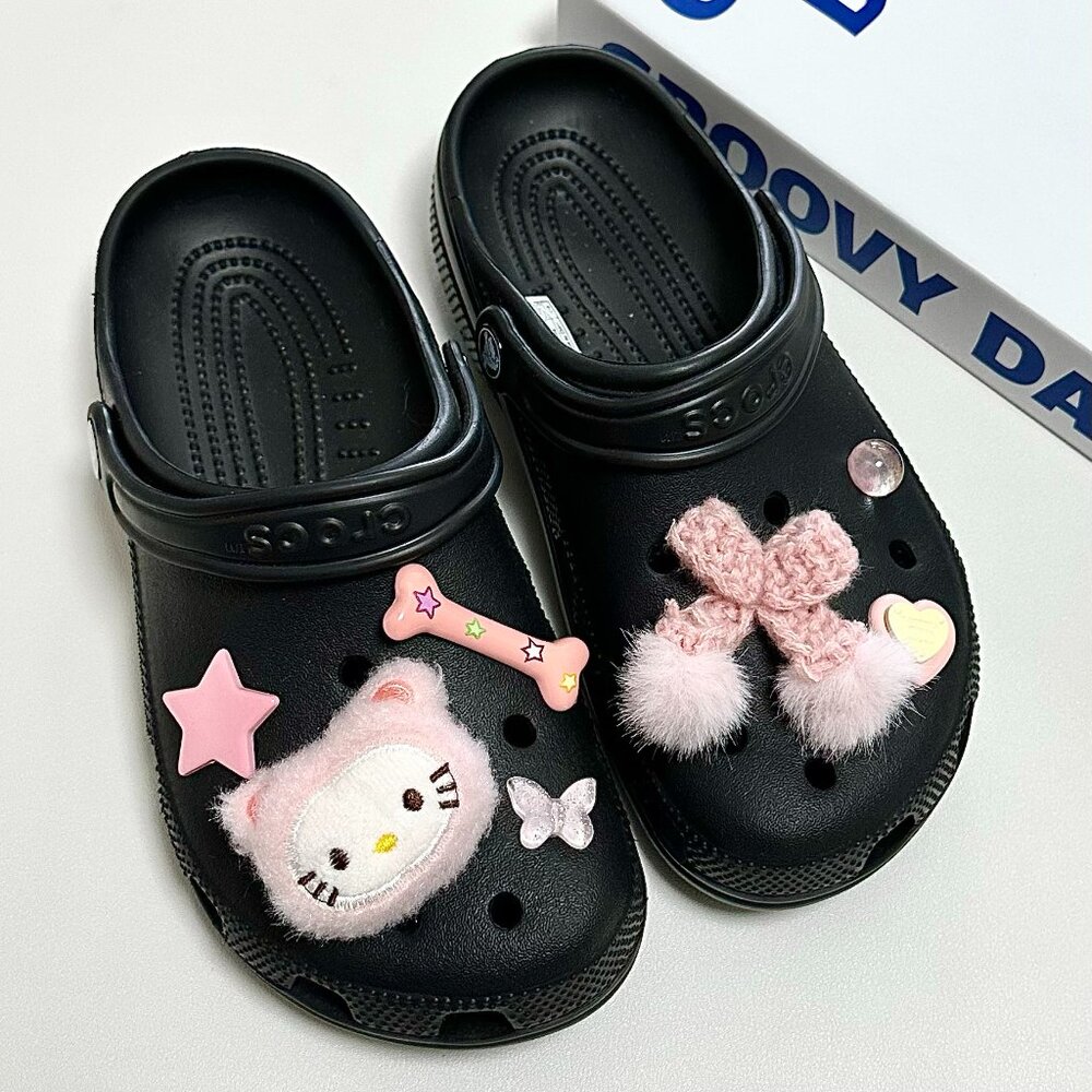 Cute Pink Hello Kitty Crocs Shoe Charms Y2K Fun Accessories 7PCS